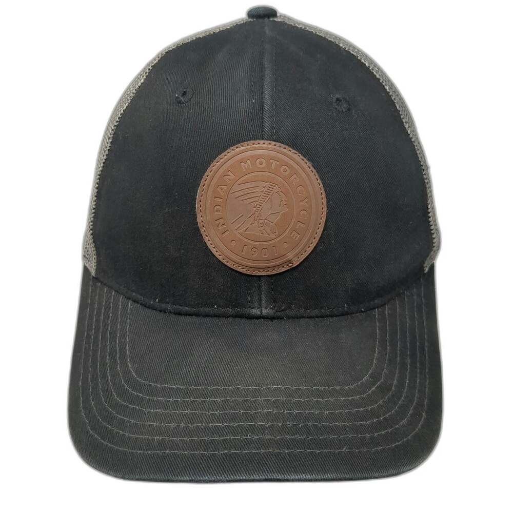 Indian Motorcycle Trucker Hat Black One Size Mesh Back Patch Snapback 1901 Moto